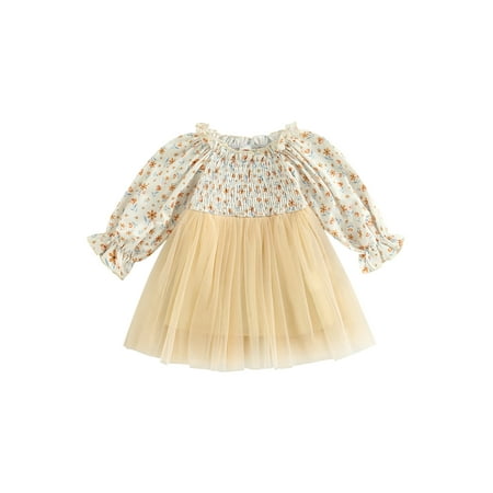 

Bagilaanoe Toddler Baby Girl Party Dress Floral/Butterfly Print Long Sleeve A-line Princess Dresses 9M 12M 18M 24M 3T 4T Kid Patchwork Tulle Skirt