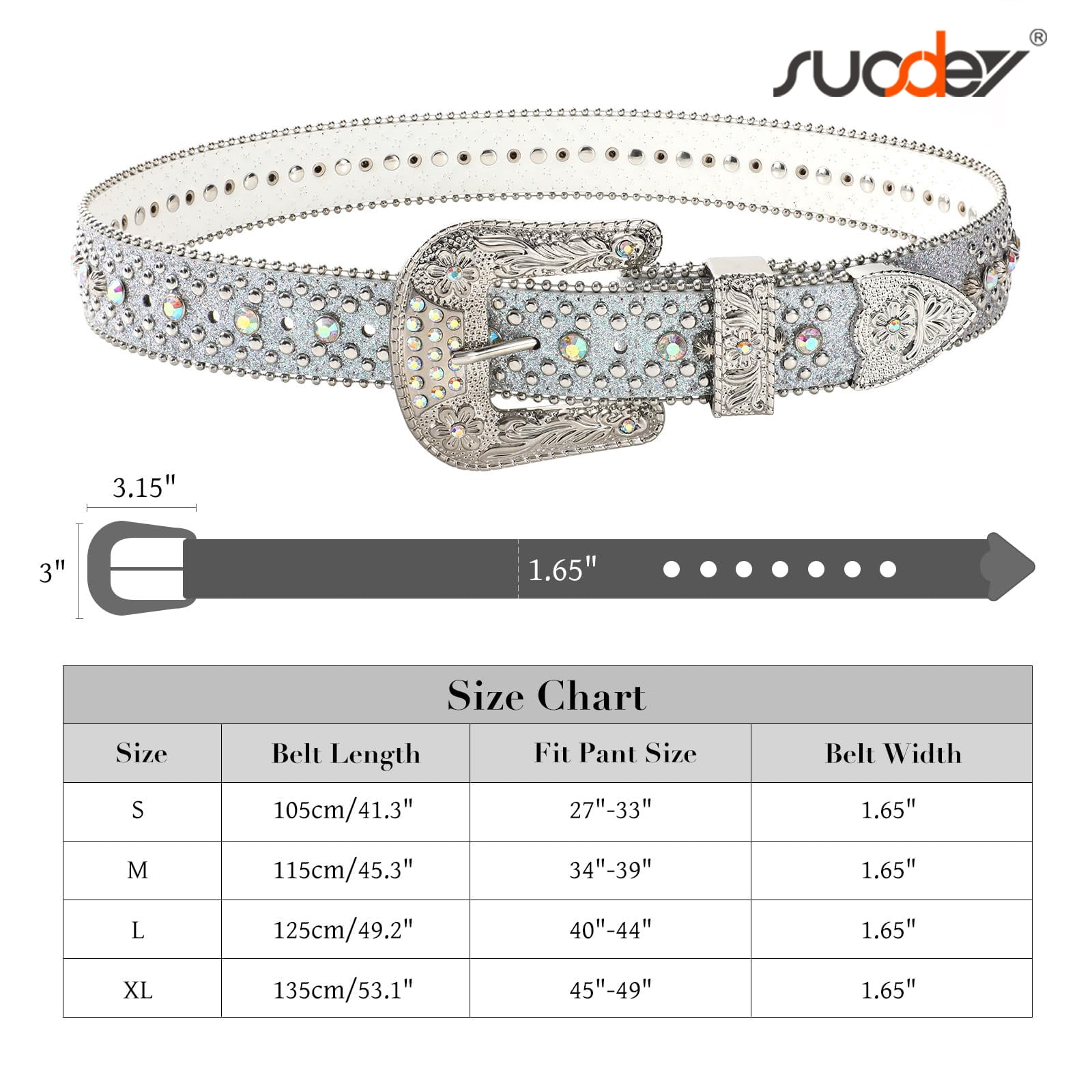 SUOSDEY Sparkly Rhinestone Belt for Women Men Western Cowboy Cowgirl Bling Diamond Leather Belt for Jeans Gifts