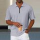 thumbnail image 1 of Blusa y camisa de manga corta con cuello vuelto para hombre, color liso, informal, holgada, con cremallera, de manga corta, con cuello vuelto, blusa de poliéster para hombre, 1 of 6