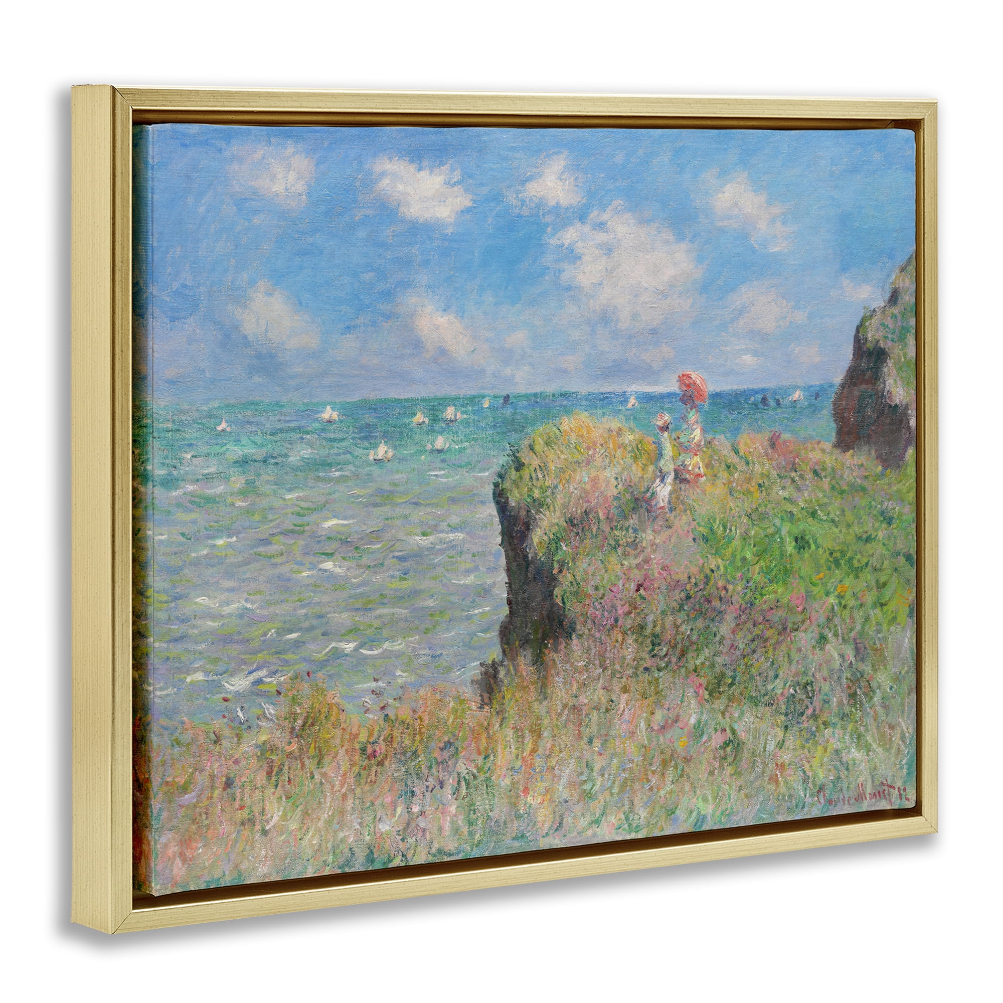 Stupell Industries Classic Monet Cliff Walk Landscape & Nature Painting Gold Floater Framed Canvas Art Print Wall Art, 21 x 17