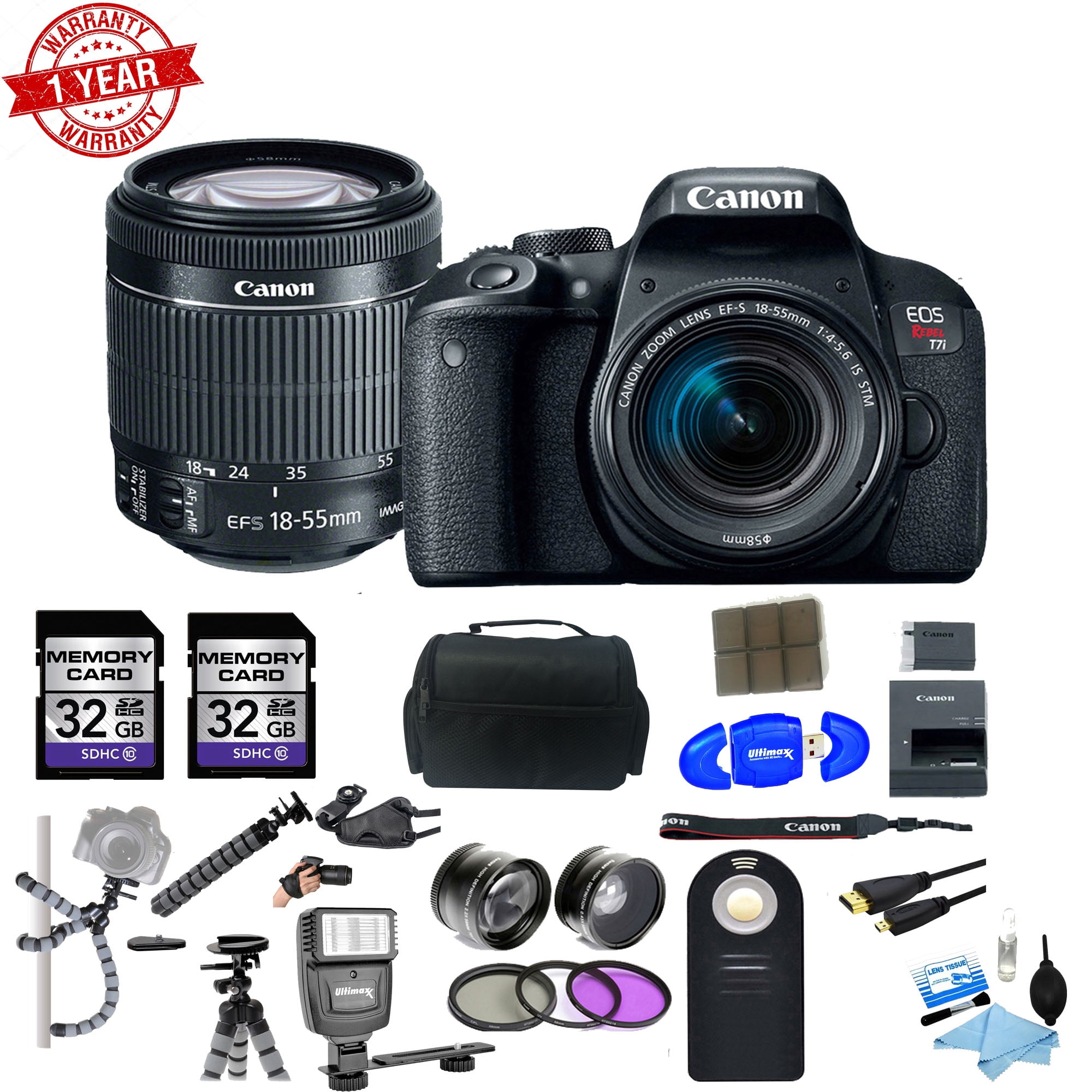 Canon EOS Rebel T7i DSLR Camera w/1855mm lens & 64GB Deluxe Accessory
