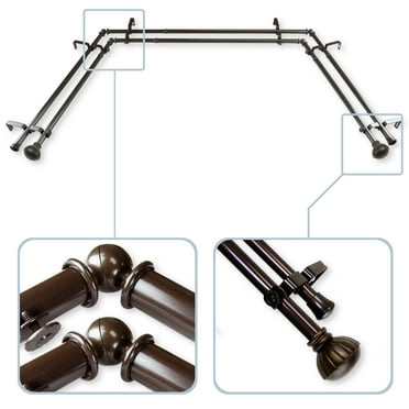 Magnolia 13/16" Bay Window Double curtain rod 20"-36", 38"-72" - Cocoa