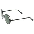 thumbnail image 3 of sunglassLA Unisex Retro Open Metal Frame Slim Temples Flat Lens Round Sunglasses 49mm (Black / Green) - 49mm, 3 of 4