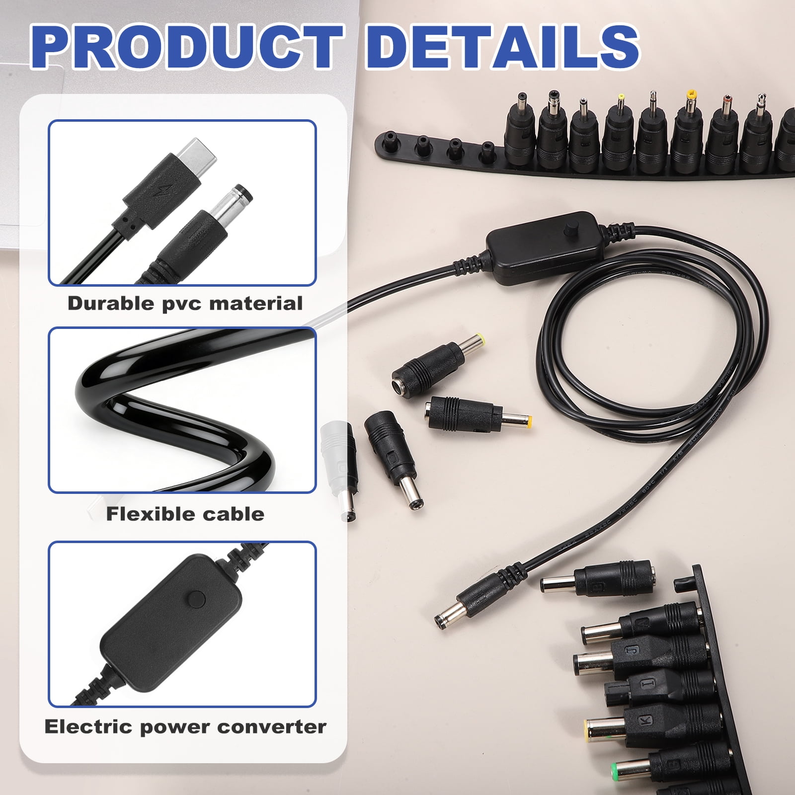USB C to DC PD Adapter with 28 Connector Tips, 1.18m/3.9ft 5V 9V 12V 15V 20V PD Trigger Cable Type-C to DC Power Cable Charger Converter for Routers, Laptop, Speaker