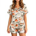 thumbnail image 2 of Halloween Pajamas for Women Set 2 Piece Silk Satin Summer Pajama Sets Halloween Cute Pjs Lounge Matching Button Shirt with Shorts, 2 of 6