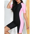 thumbnail image 3 of iEFiEL Womens Boyleg One Piece Swimsuit Tummy Control Swimwear Short Sleeve Rash Guard Wetsuits Pink&Black M, 3 of 7