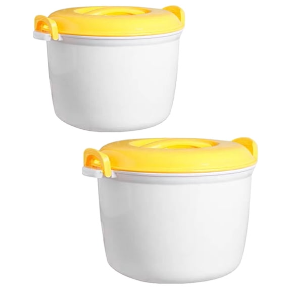 NICERIO 2Pcs Home Use Microwave Rice Cooker Yellow Plastic Material Lunch Box Container