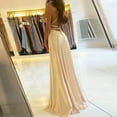 thumbnail image 5 of Elegante vestido de noche multicolor con escote en V y tirantes finos de satén brillante, 5 of 5