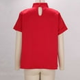 thumbnail image 6 of XUNKUSGA Womens Tops Fashion Mock Neck Tie Knot Cutout Satin Blouse Classic Soild Color Short Sleeve Tops for Women Trendy Business Casual Office Top S-2XL Red, 6 of 7