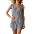 thumbnail image 6 of Womens 2 Piece Sets Summer Outfits Tank Top Matching Shorts Sets Women's Summer Loose Casual Sleeveless V-Neck Shorts Set Gray M, 6 of 6