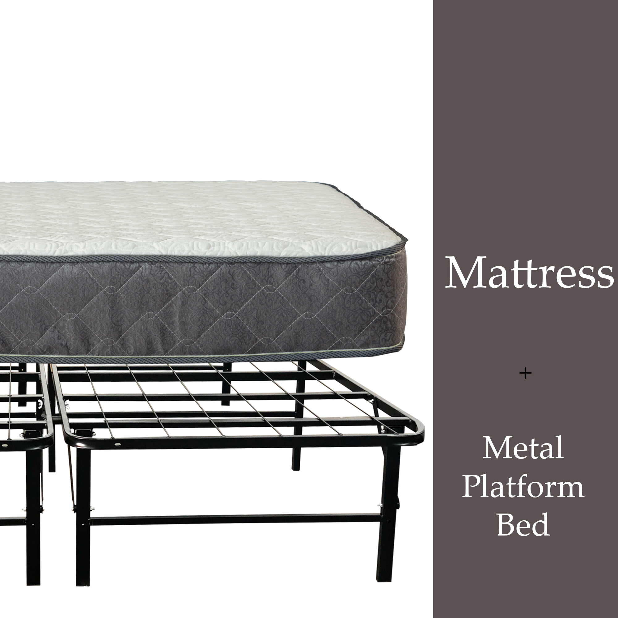 Continental Sleep, 14" Metal Platform Bed and 10" Hybrid Mattress, Full