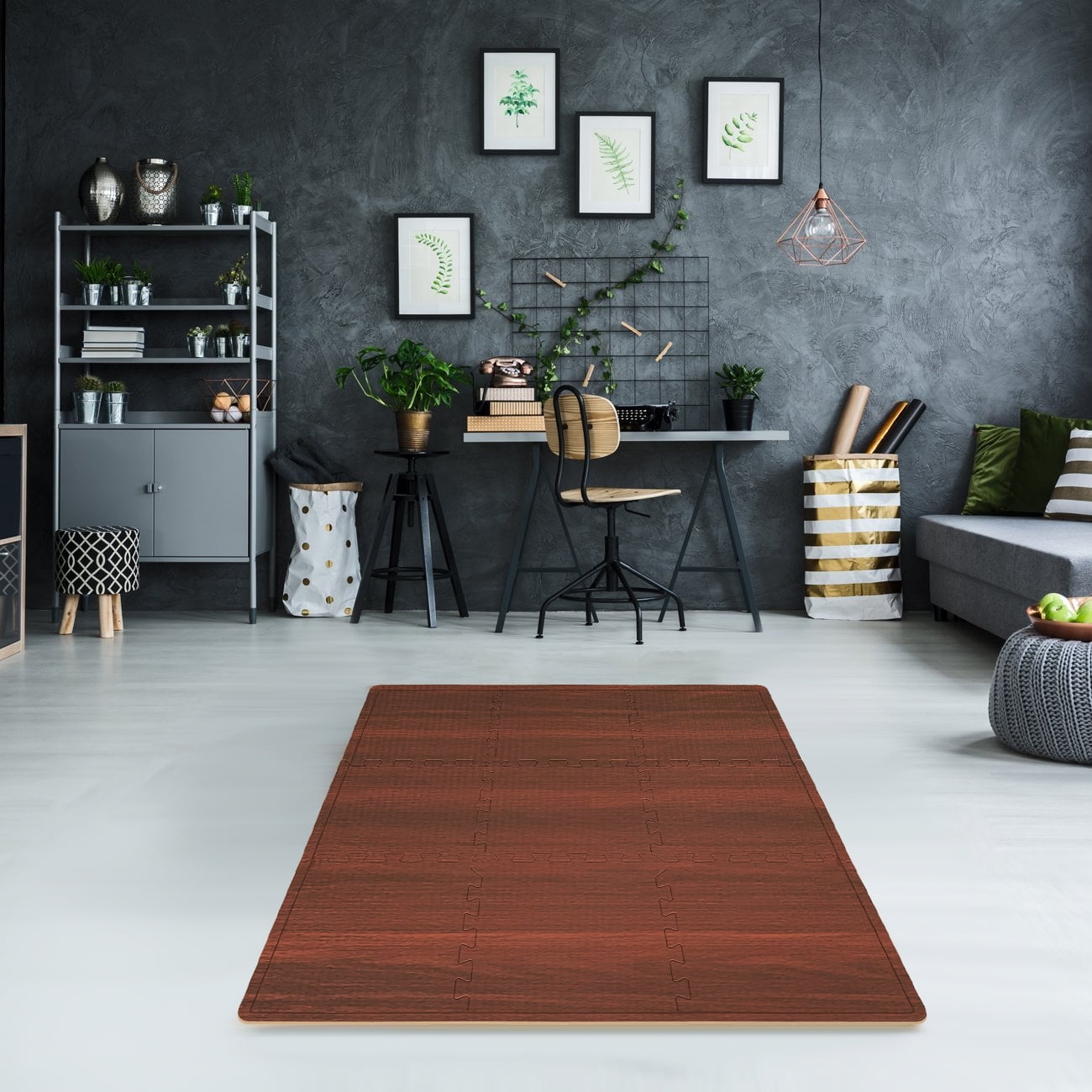 Sorbus Interlocking Floor Mat – Wood Print Multipurpose Foam Tile Flooring – Home, Office, Playroom (9 Tiles, 9 Sq ft, Cherry)