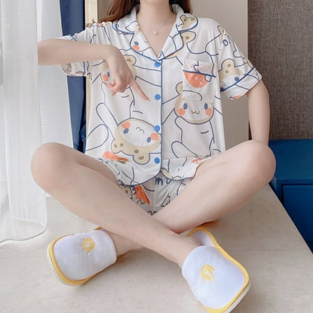 

Sanrio Kuromi Hellokitty Short Sleeve Suit Pajamas Melody Summer Anime Kawaii Outer Wear Home Clothes Suit Birthday Gift