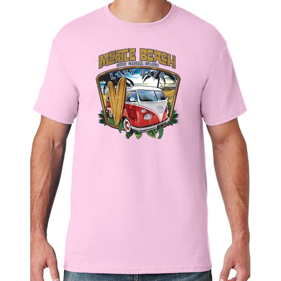 Mens LAZY DAYS MYRTLE BEACH South Carolina T-shirt, XL Classic Pink