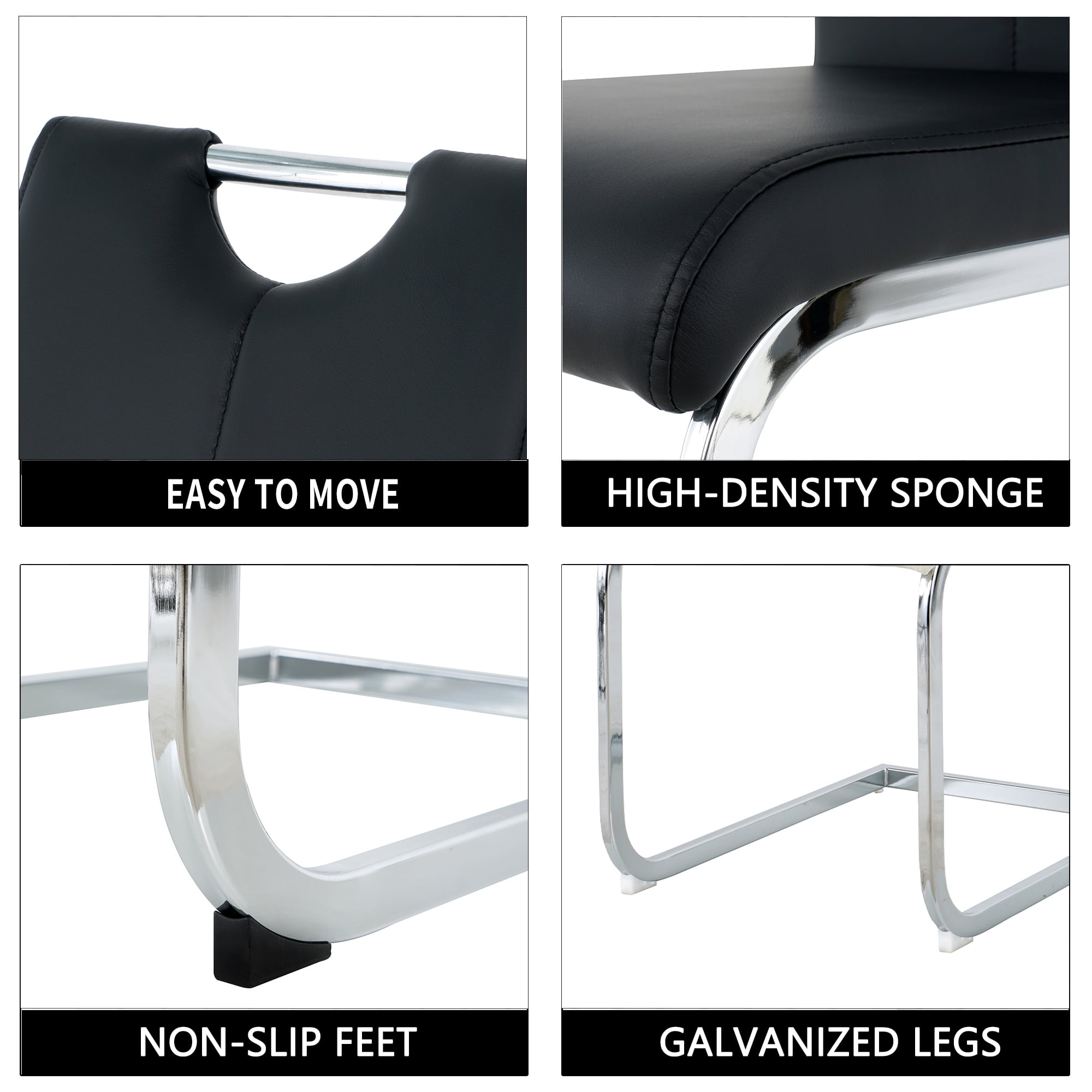 Sumdeal Modern Black Pu Leather Dining Chair Set with Silver C-shaped Metal Legs,Set of 6