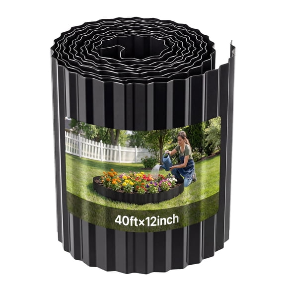 VEVOR Galvanized Steel Landscape Edging, 40 ft x 12 in Metal Edging for Landscaping with Gloves, Easy-to-Install Bendable Metal Strips, Heavy Duty Metal Garden Edge Border for Flower Bed,Yard Pathway