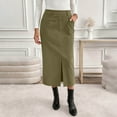 thumbnail image 3 of Stamzod Corduroy Skirts for Women Solid Color Split Work Dresses Fall Winter Elegant Pleated Skirts for Women Army Green XXL, 3 of 10
