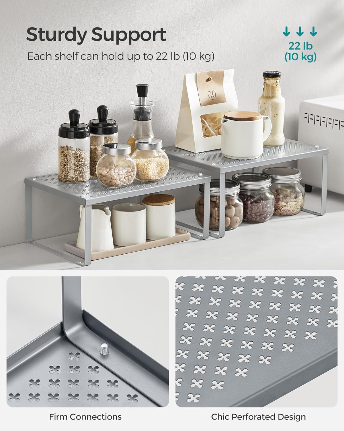 SONGMICS 2-Pack Metal Cabinet Shelf Organizers, Silver photo 3