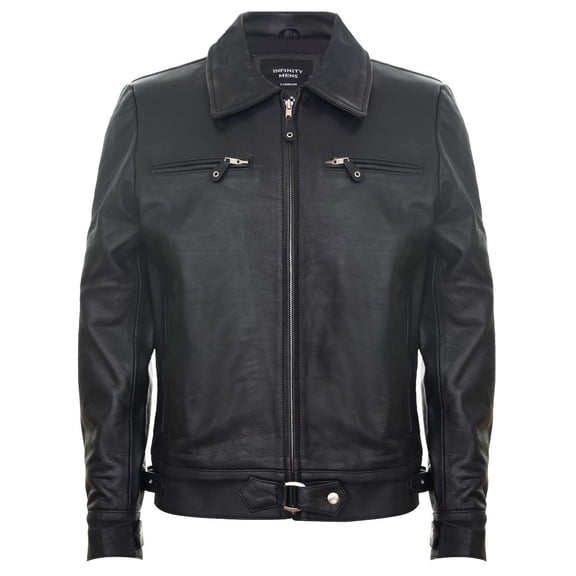 Mens Black Cowhide Leather Harrington Jacket-Skipton in Black