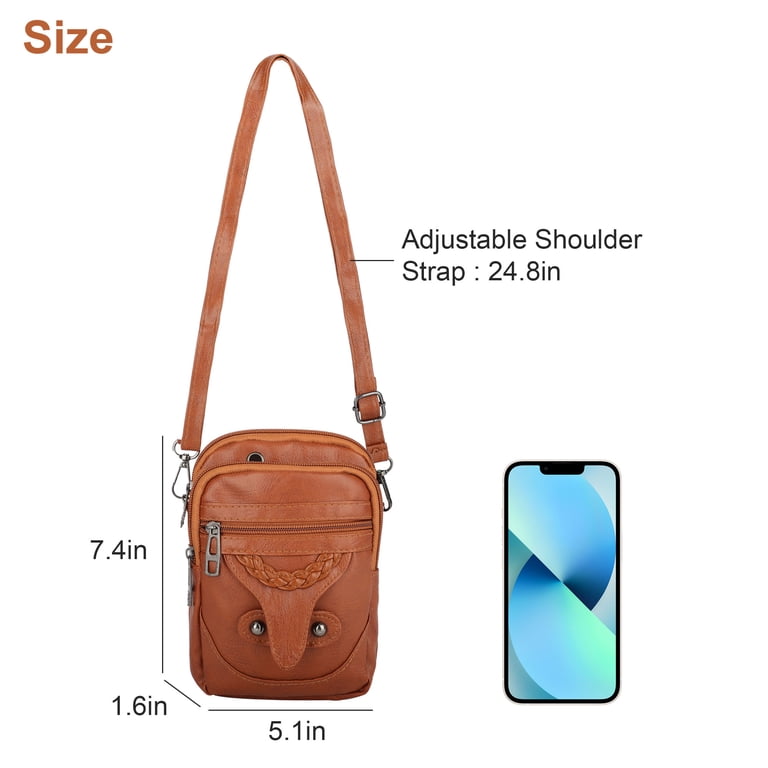 TSV PU Leather Small Crossbody Cell Phone Bag, Brown photo 7