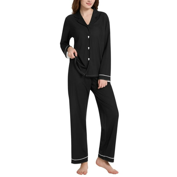 joogoo Black Pajamas Set for Women Long Sleeve Pjs Loungewear L