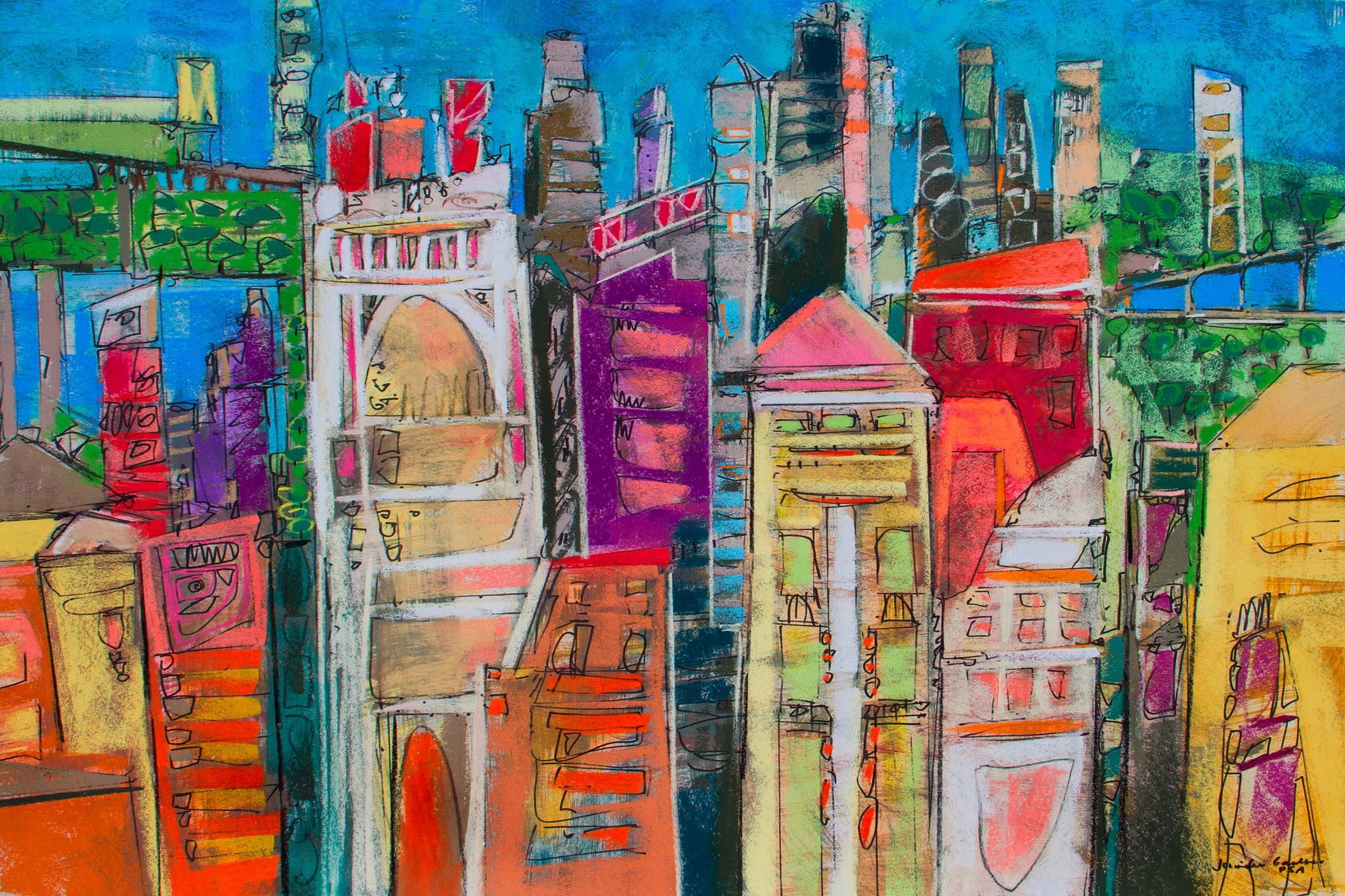 "City Skyline 6" Painting Print on Wrapped Canvas