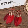 thumbnail image 4 of HOOUN Women's Feather Earrings Bohemian Ethnic Style Earhook Retro Ornament-Dark Red, 4 of 9