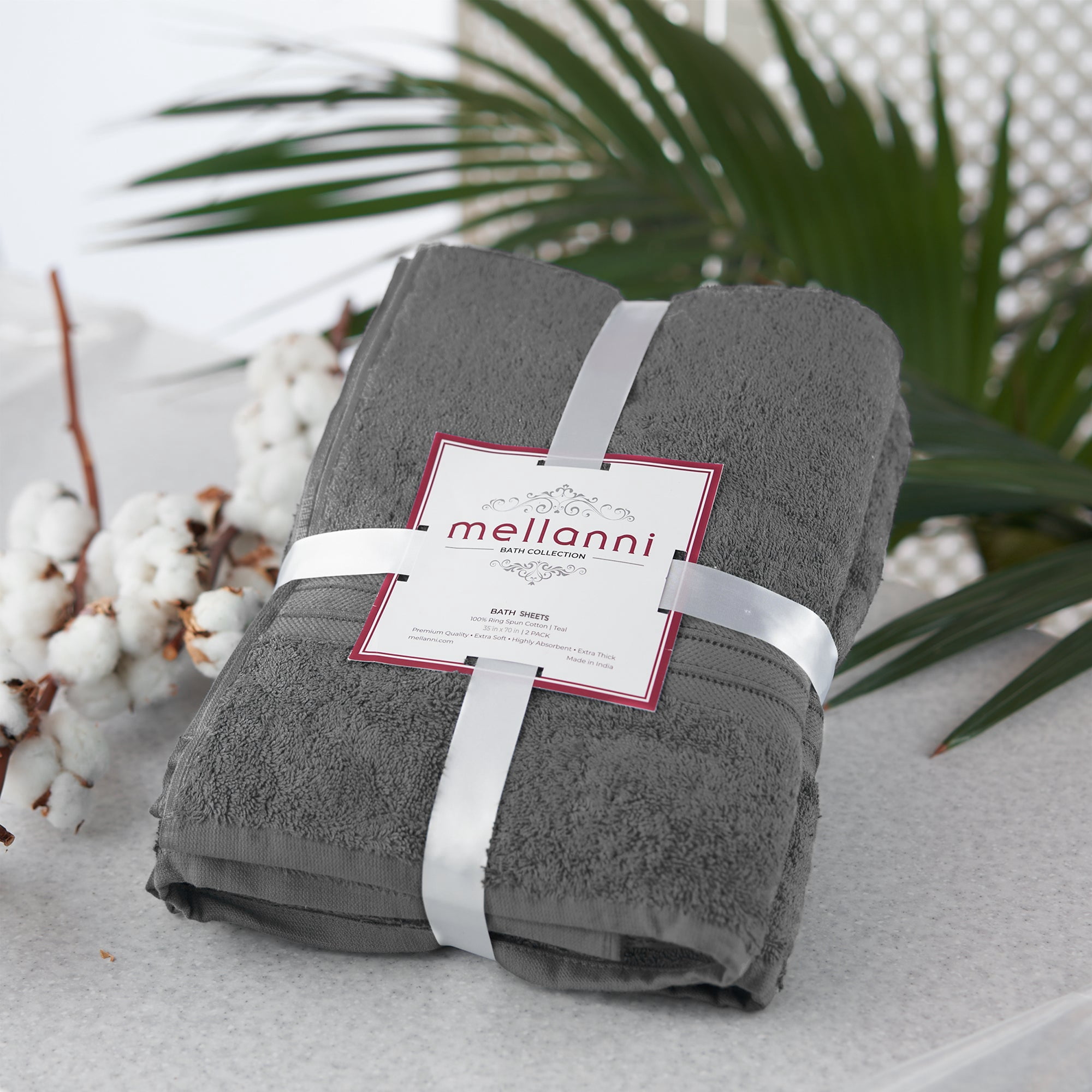 Mellanni Bath Sheets 100% Cotton Towels 35"x70", 2 Pack, Gray