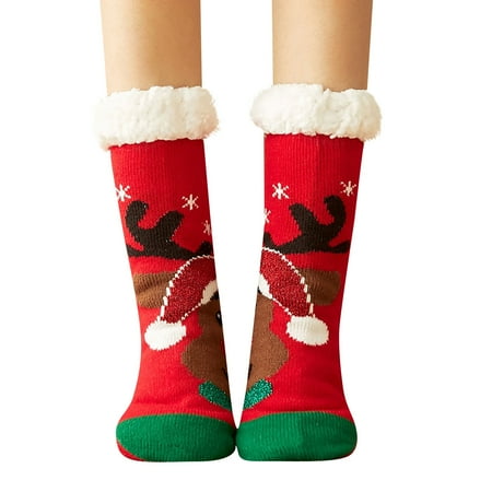 

DORKASM Warm Cozy Soft Thick Slipper Socks Christmas Fluffy Non Slip Fuzzy Socks for Women One Size