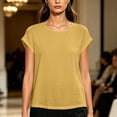 thumbnail image 6 of NTACZA Solid Tops for Women Tee Casual Cotton And Linen Classic T-Shirt Rolled Short Sleeve Crew Neck Relaxed Fit Vacation Yellow XL, 6 of 6