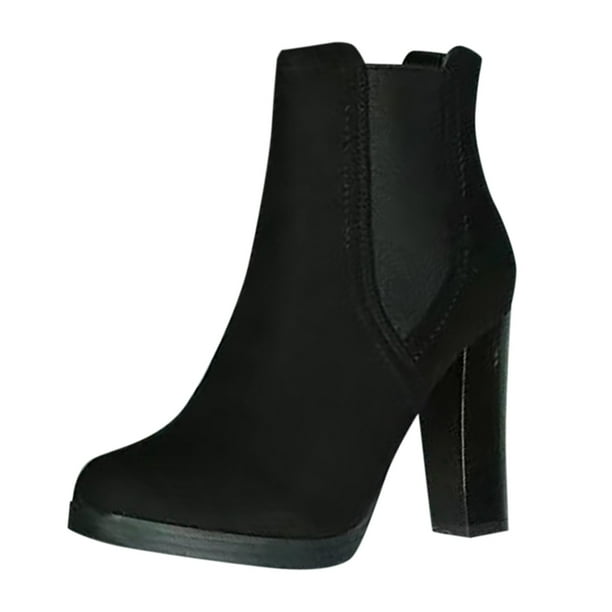 NECHOLOGY Botas Mujer Adulto Femenino Zapatos Botines mujer Botas sin cordones con tacón grueso y punta redonda para mujer, botines clásicos y versátiles de tacón de talla grande (Black, 8)