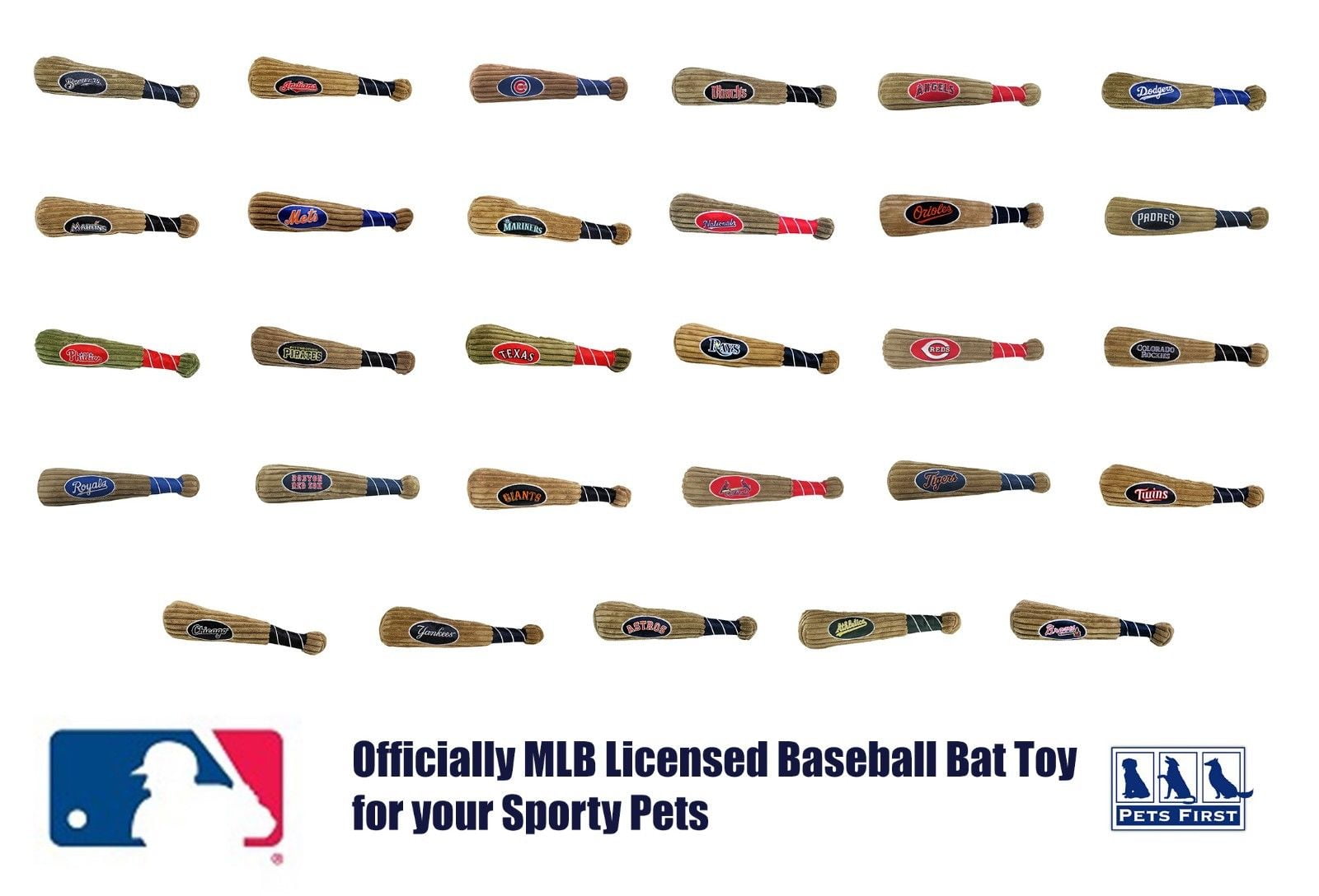 Pets First MLB Colorado Rockies BAT TOY for DOGS & CATS. 29 MLB Teams available. - Plush PET TOY with inner SQUEAKER. Officially Licensed Baseball BAT.
