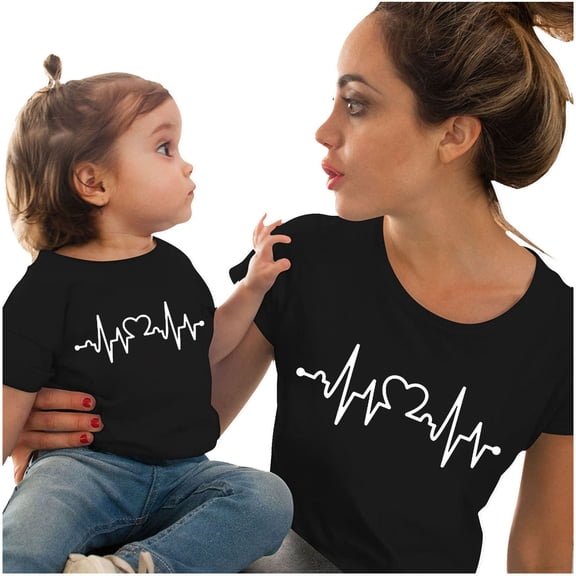 Odeerbi Mommy And Me Tops Matching Outfits Kids Boy Girls Clothes Love Print Short Sleeve T-shirts Tops Blouse