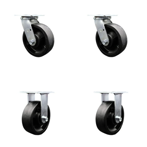 6 Inch SS Glass Filled Nylon Caster Set with Delrin Bearings 2 Swvl Lock 2 Rigid