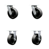 6 Inch SS Glass Filled Nylon Caster Set with Delrin Bearings 2 Swvl Lock 2 Rigid