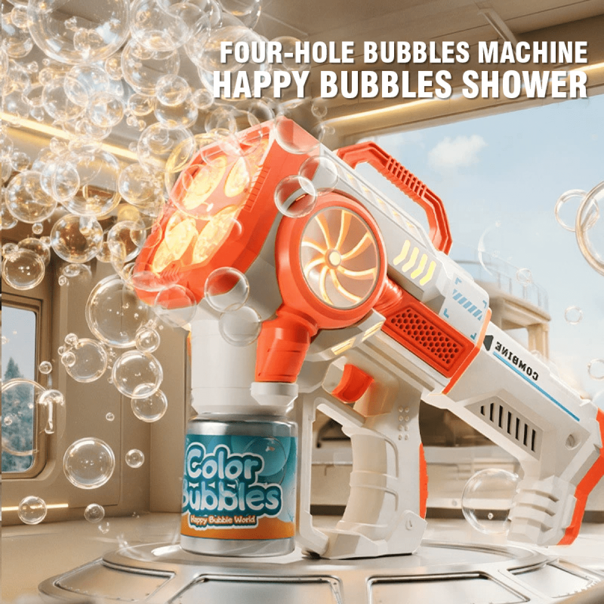 Bubbles Machine for Kids 4 Holes Automatic Bubble Blower for Boys Girls Outdoor Play Camping Wedding Party Easter Birthday Gifts(Gray)