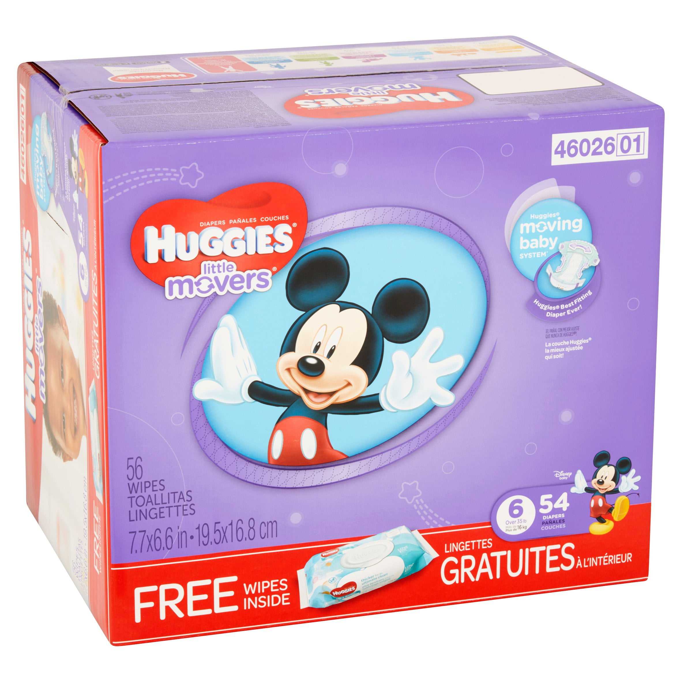 HUGGIES Little Movers Diapers Size 6, 54 Diapers + Bonus Wipes