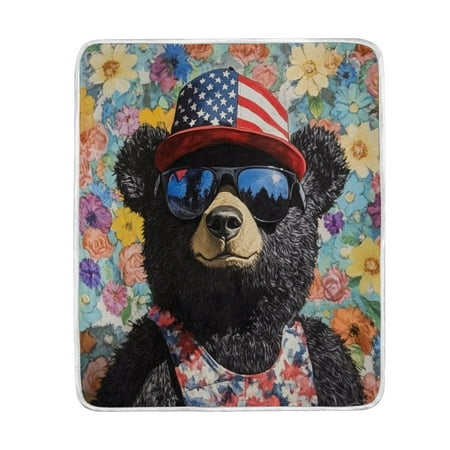 Wobogo Black Teddy Bear Flannel Fleece Bed Blanket as Bedspread Coverlet Sofa blankets (50x60in) Soft Lightweight Warm and Cozy