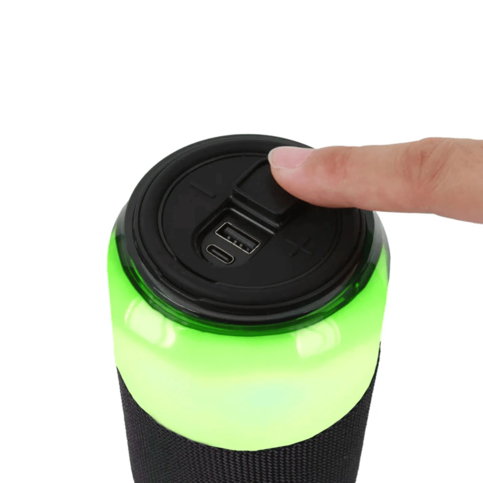 LED open-top can speaker, portable Bluetooth speaker, 4 color LED lighting modes, built-in silicone ring, with dust-proof cover, suitable for clubs and computer rooms.