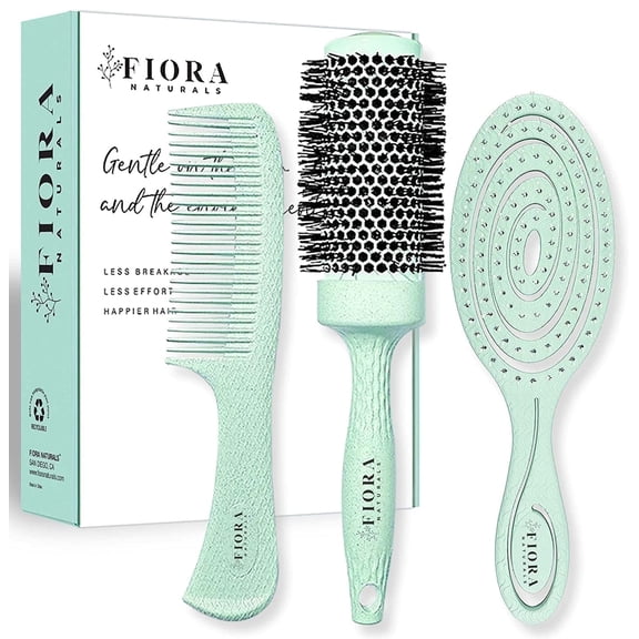 Hair Detangling Brush Set by Fiora Naturals - 100% Bio-Friendly Pink Colored for Wet and Dry Hairs