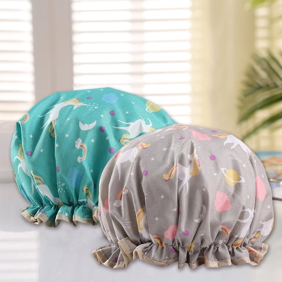 Shower Cap, Large Shower Caps for Women Long Hair, Reusable Double Layer Waterproof Shower Hair Bath Cap Pink and blue