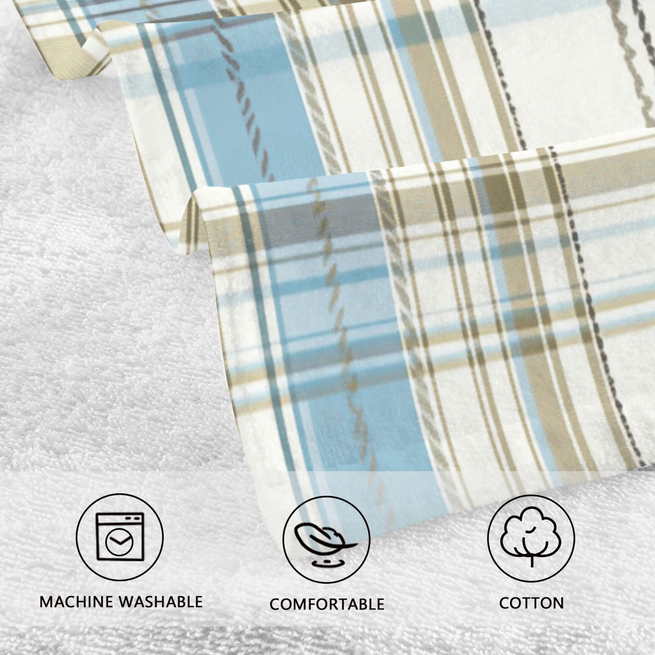 2 Pcs Absorbent Face Towel Bath Hand Towels Soft Breathable Cotton Towel Set for Bathroom Kitchen Hotel Spa Decor Light Blue and Brown Tartan