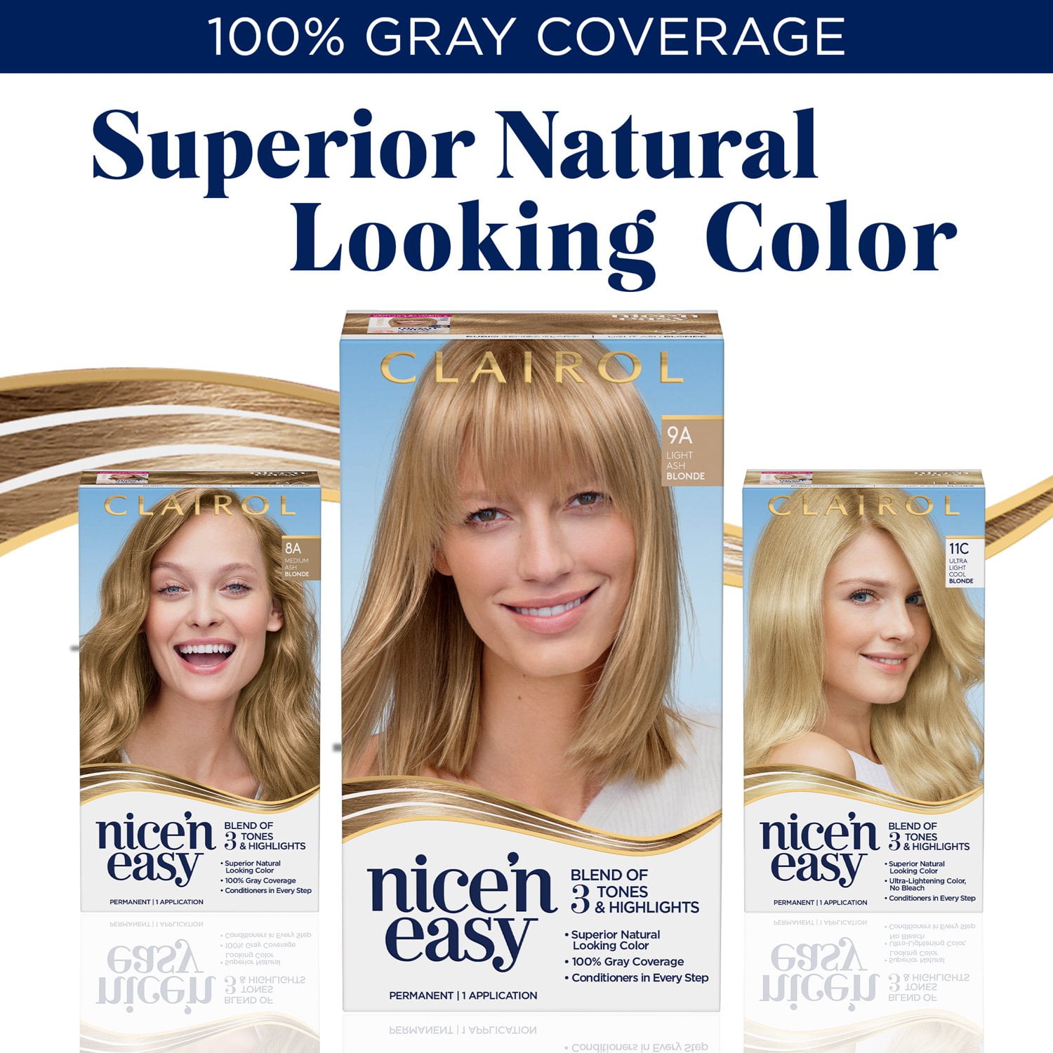 (3 pack) Clairol Nice'n Easy Permanent Hair Color Cream, 8A Medium Ash Blonde, Hair Dye, 1 Application
