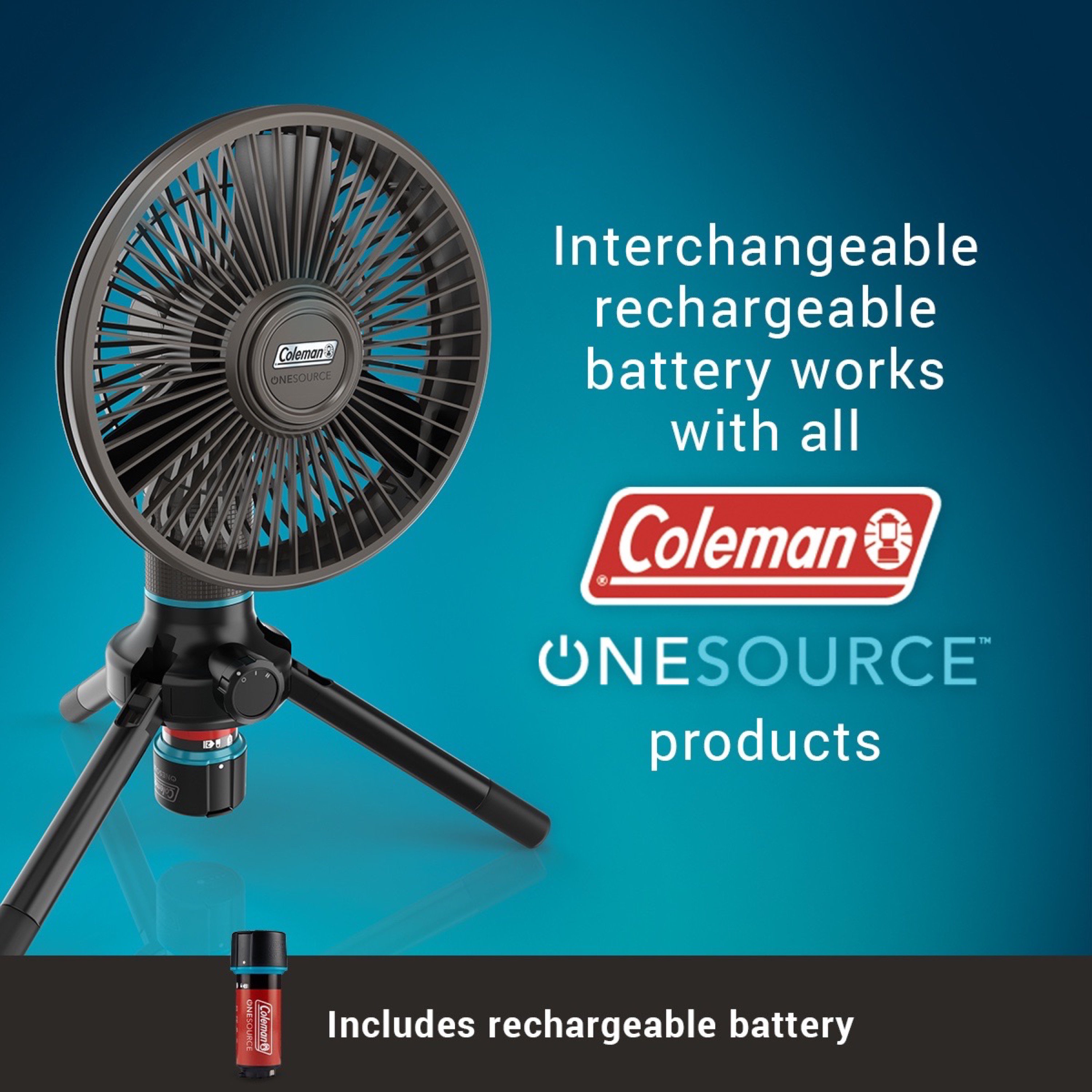 Coleman Onesource Multi-Speed Portable Fan & Rechargeable Battery, Black, Built in Flash Light - image 2 of 8