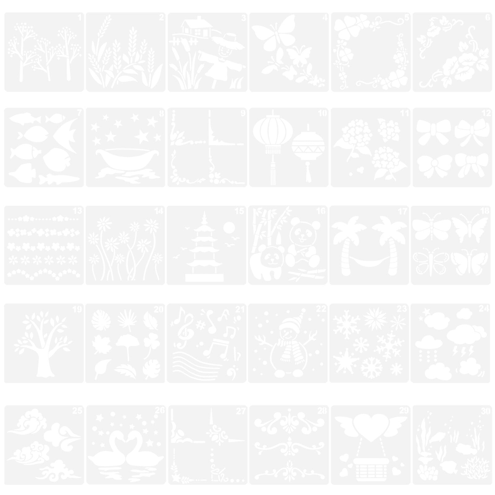 30pcs Drawing Stencils Children Painting Stencils Plastic Stencils