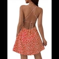 thumbnail image 3 of Vestido Mini de Verano para Mujer, Sin Mangas, con Estampado Floral, Espalda Descubierta y Lazo en la Espalda, Color Rojo Talla S, 3 of 7