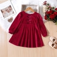 thumbnail image 2 of IWEMEK Baby Girl Red Velvet Dress Casual Fall Long Sleeve Crew Neck Dress for Infant Semi Formal Clothes 9-12M, 2 of 5