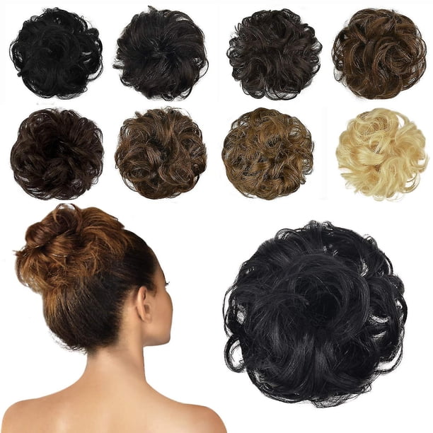 100% H Bun Extens, Messy Bun H Piece Y H Scrunes Gnon Extenss para mujeres niñas Updo Donut Iece, Jet