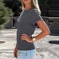 thumbnail image 4 of Minjewel Women's Casual Rolled Hem Short Sleeve Tee Blouse Solid Color Soft Summer Top Everyday Essential Basic,Dark Gray M, 4 of 6