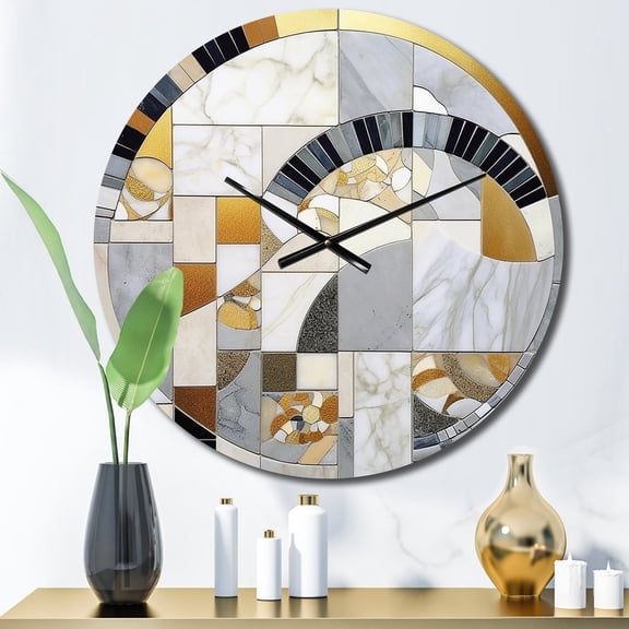 Designart "Mosaic in Grey and Yellow IV" Abstract Shapes Oversized Wall Clock